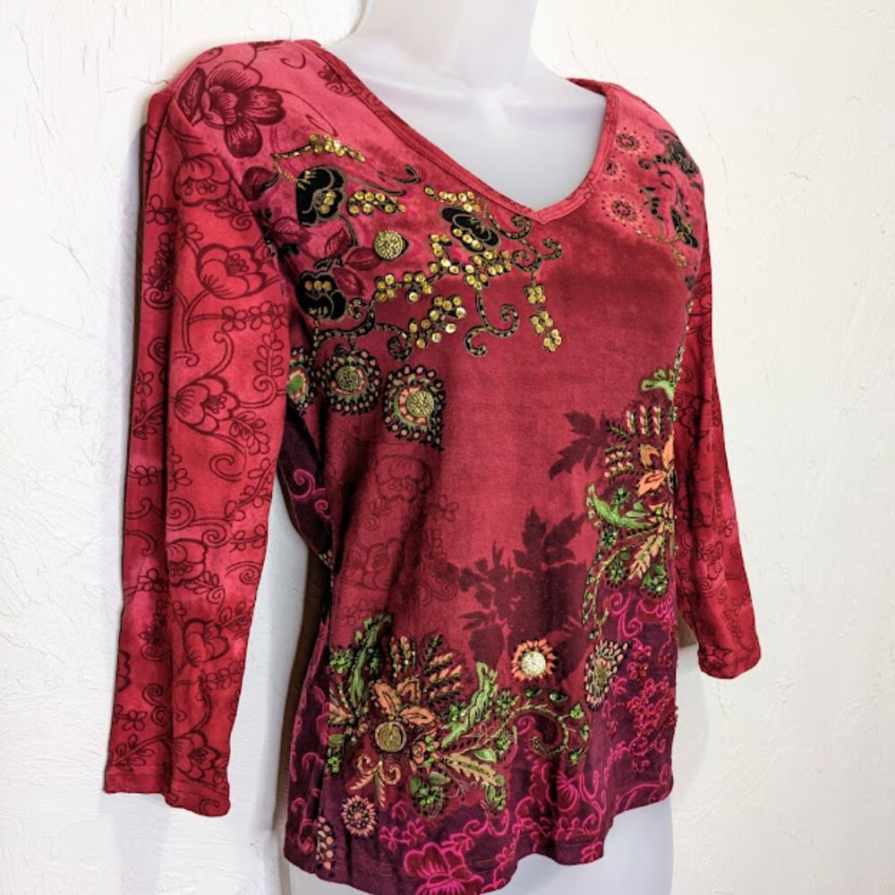 Bila Cotton Beaded Boho Top Size S Fairy Grunge Whimsigoth Tie Dye Casual Shirt - Picture 2 of 7